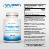 Puregen Labs Magnesio 400mg botella: facilita la relajación y recuperación muscular.