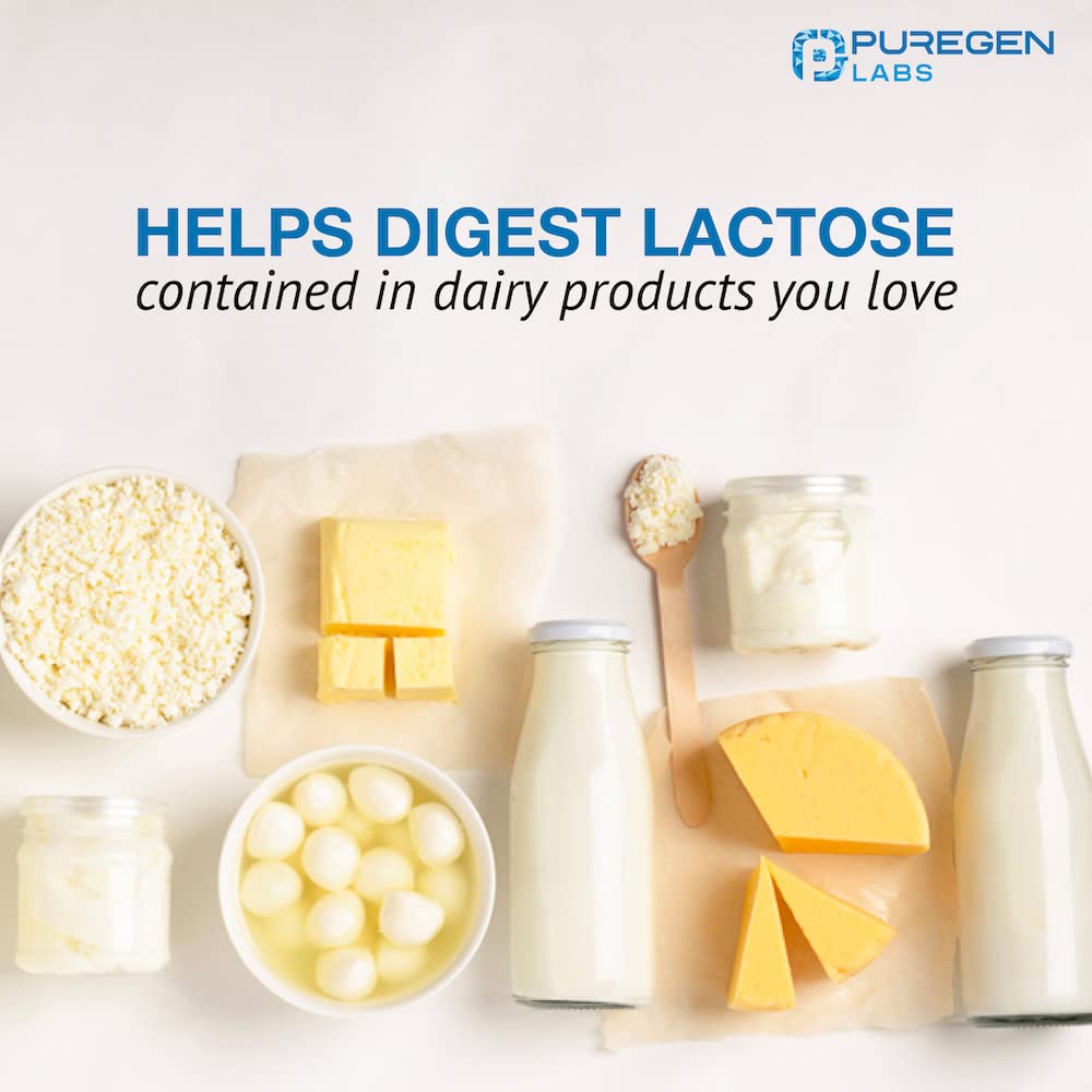 Caja de Puregen Labs Dairy Rescue destaca Lactasa 9000 FCC para lácteos.
