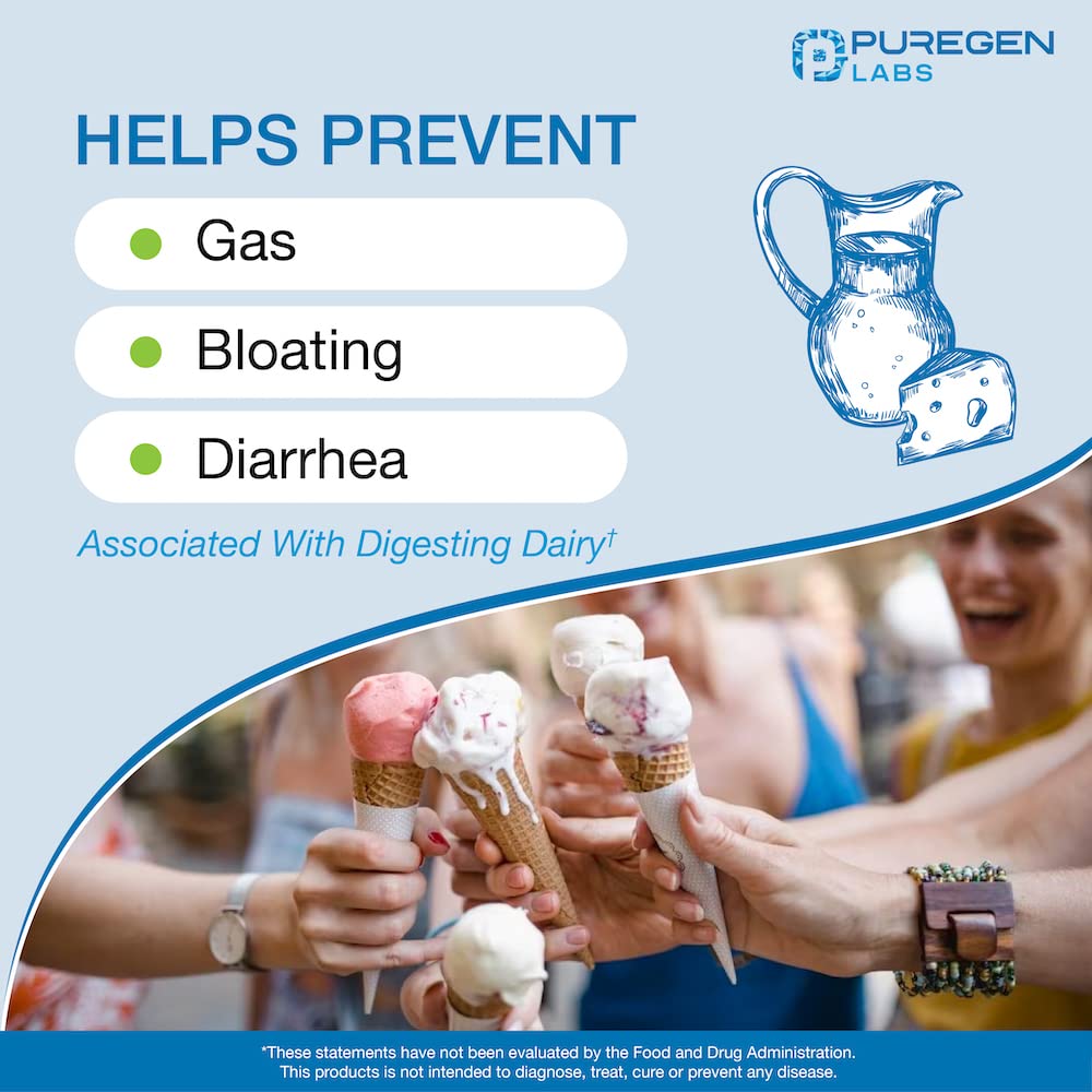 Etiqueta de Puregen Dairy Rescue con Lactasa 9000 FCC para digestión eficiente.