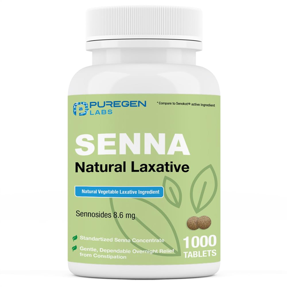 Puregen Labs Senna tableta 8.6 mg en caja de 1000 para comodidad intestinal.