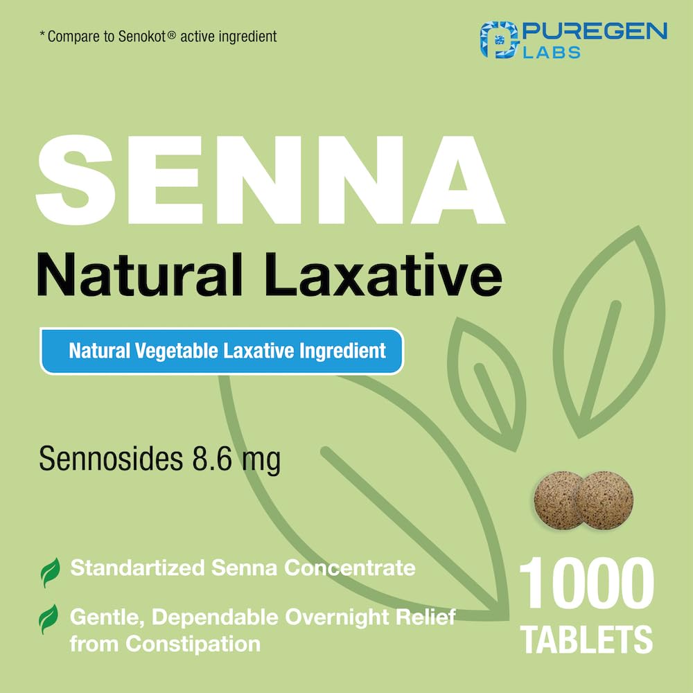 Puregen Labs Senna dosis de 8.6 mg lista para la toma nocturna.