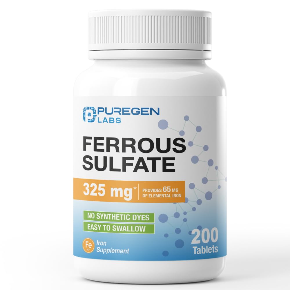 Puregen Labs tabletas ferroso 325 mg para aporte diario de hierro