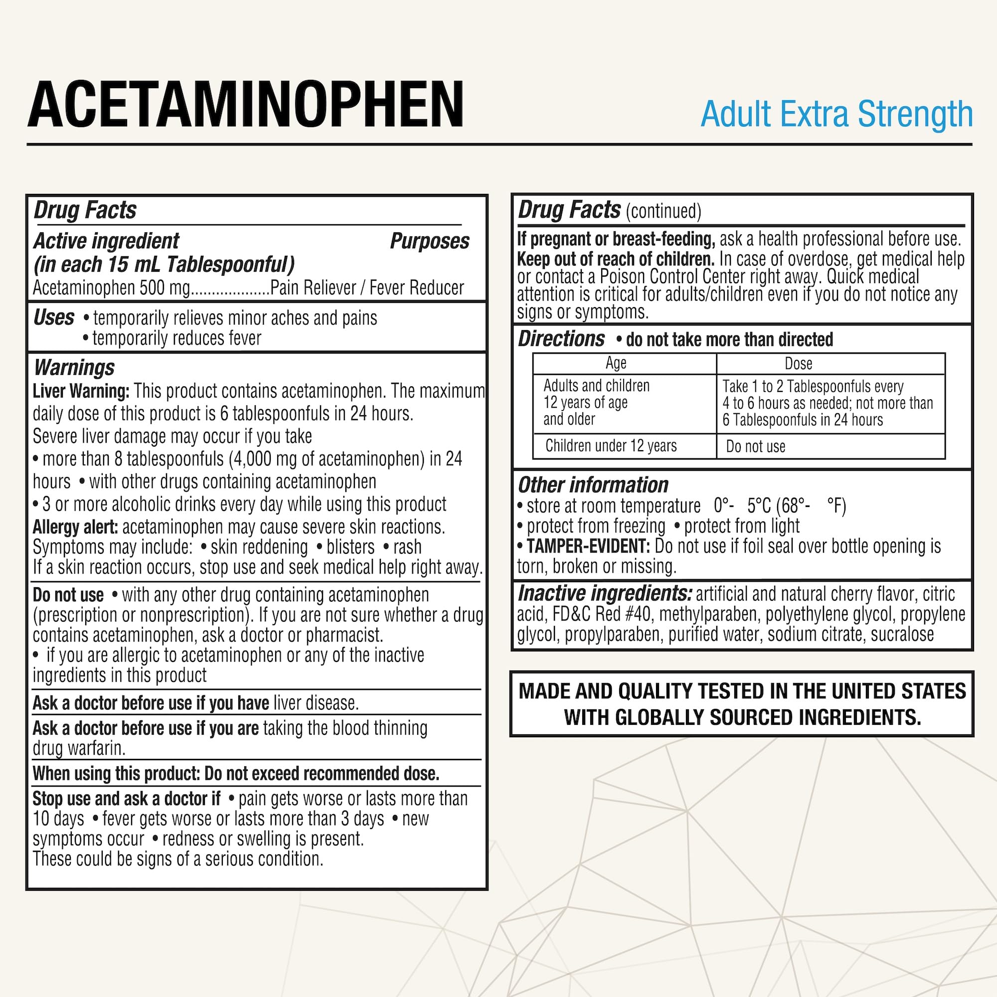 Puregen Labs vaso-medidor para dosis precisa de acetaminofén.