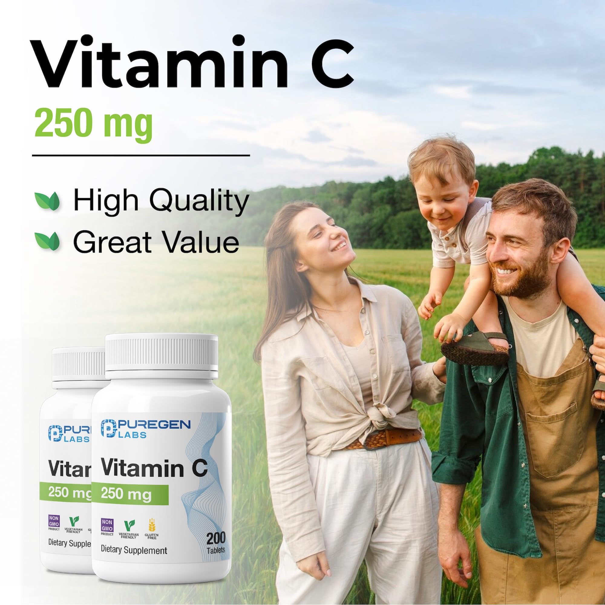 P Puregen Labs Vitamina C 250 mg: empaque seguro y fiable.