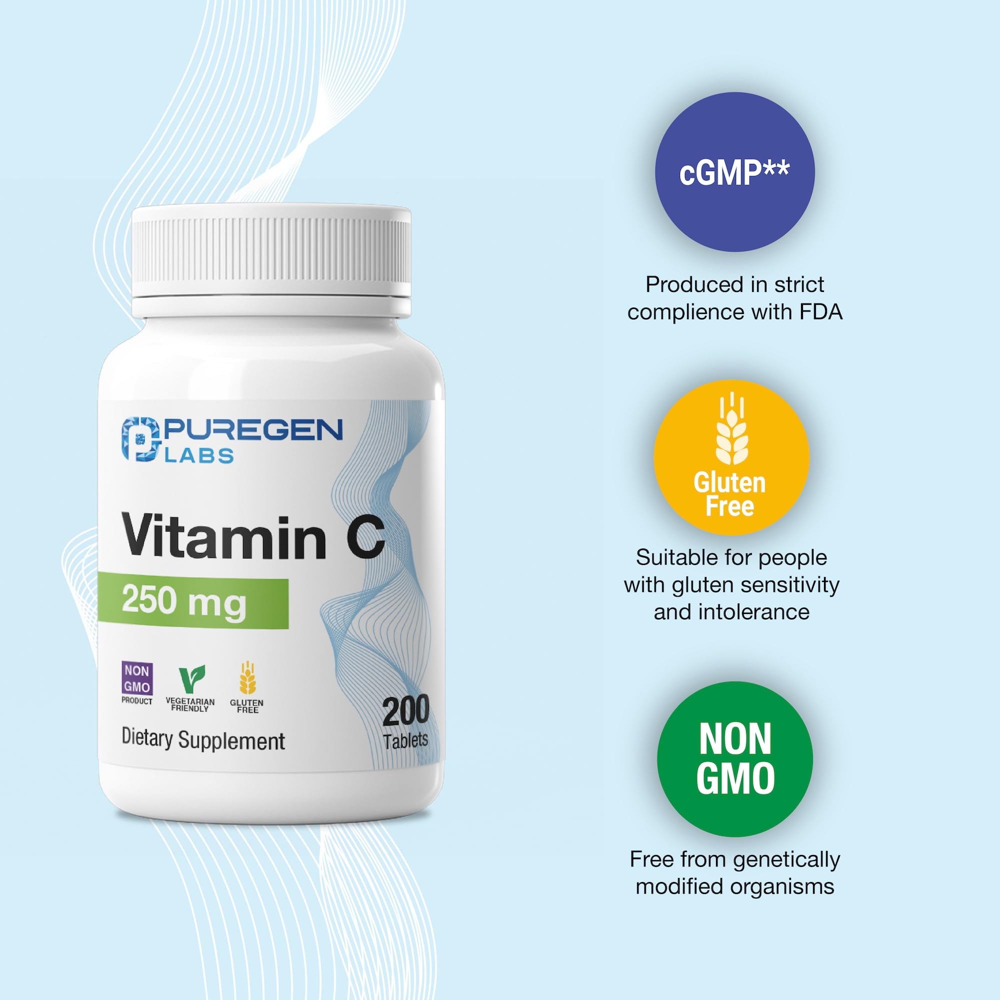 P Puregen Labs Vitamina C 250 mg: rutina matutina con antioxidantes.