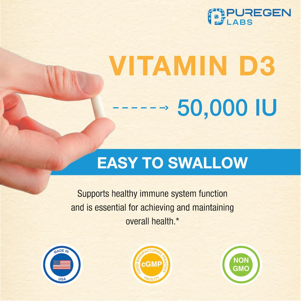Información nutricional de Puregen Labs D3 mostrando gluten y OGM