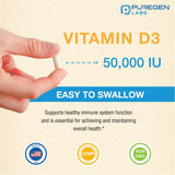 Información nutricional de Puregen Labs D3 mostrando gluten y OGM