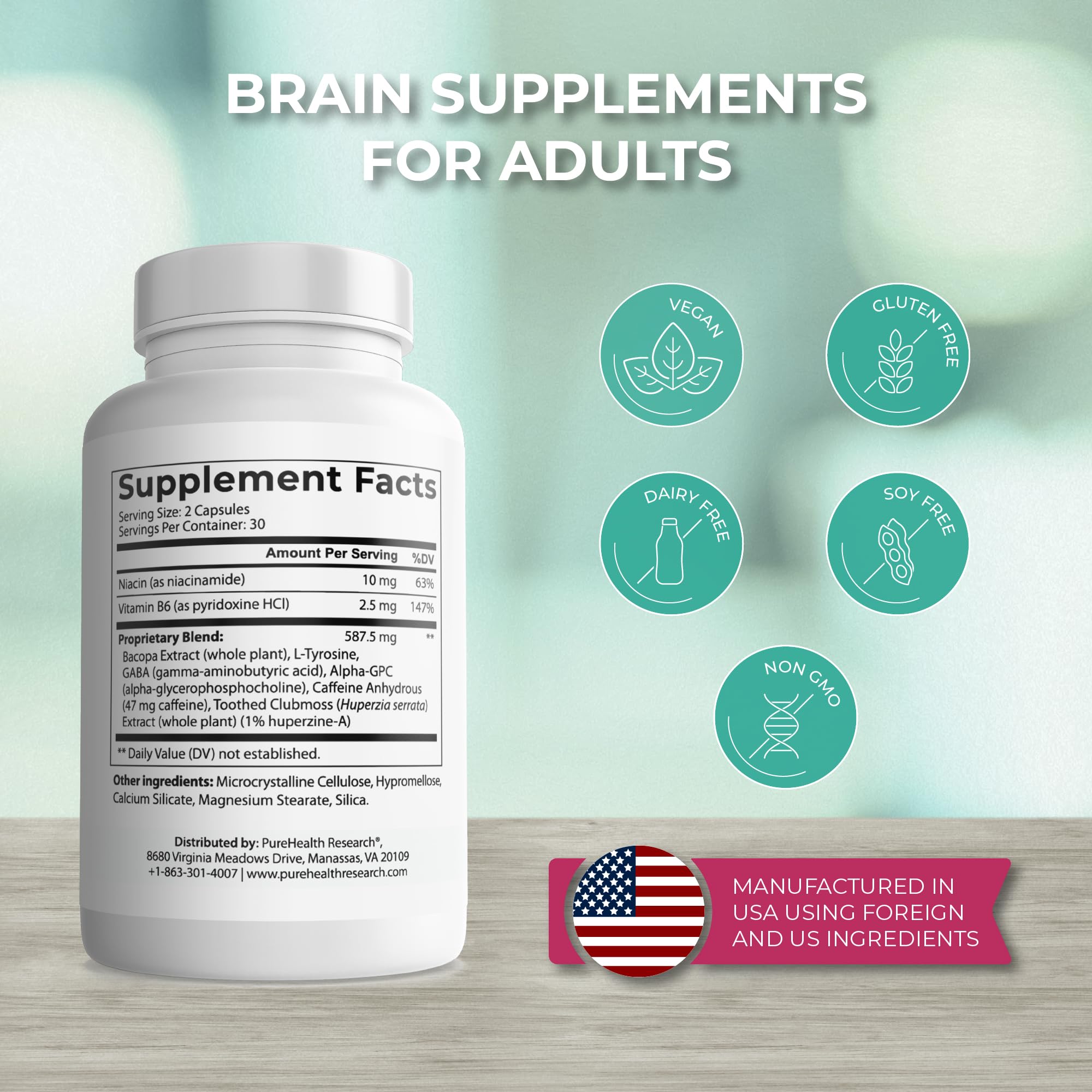 PUREHEALTH RESEARCH Ageless Brain con alpha-gpc para concentración sostenida.