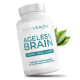 Imagen de PUREHEALTH RESEARCH Ageless Brain en botella con 60 cápsulas para memoria y concentración.