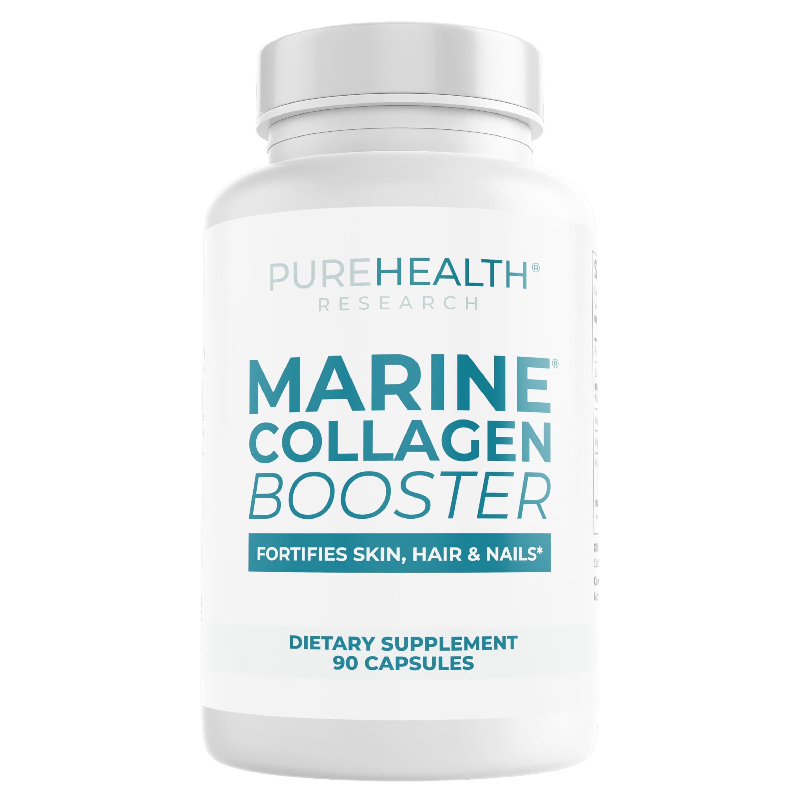 PUREHEALTH RESEARCH Marine Collagen, botella de cápsulas, apoyo a piel suave y cabello saludable