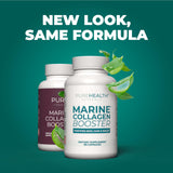 PUREHEALTH RESEARCH Collagen Marino, etiqueta, enfocado en hidratación y elasticidad de la piel