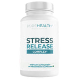PUREHEALTH RESEARCH Stress Release Complex, botella frontal, apoyo diario frente al estrés.