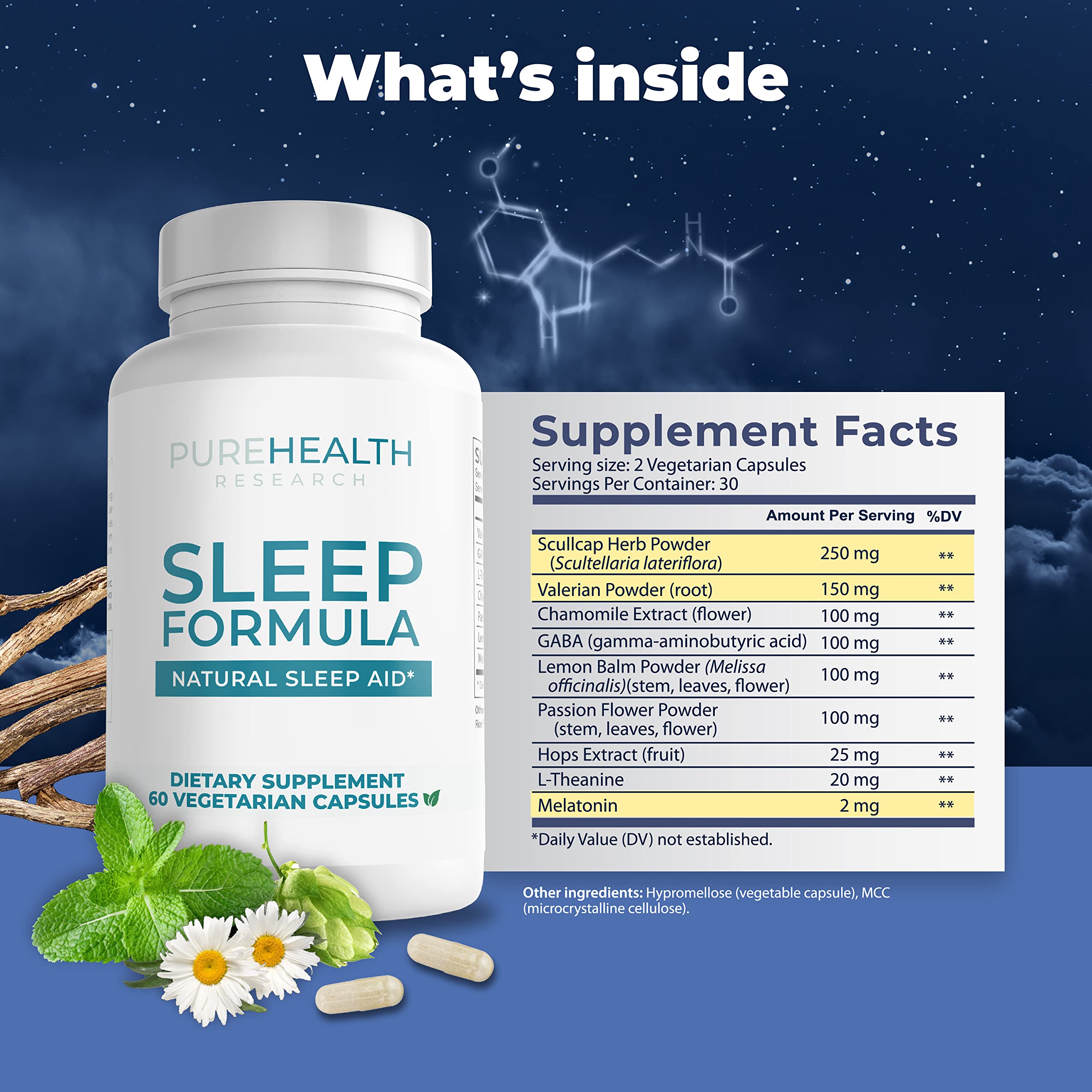 PUREHEALTH RESEARCH Valeriana raíz para una relajación suave antes de dormir.