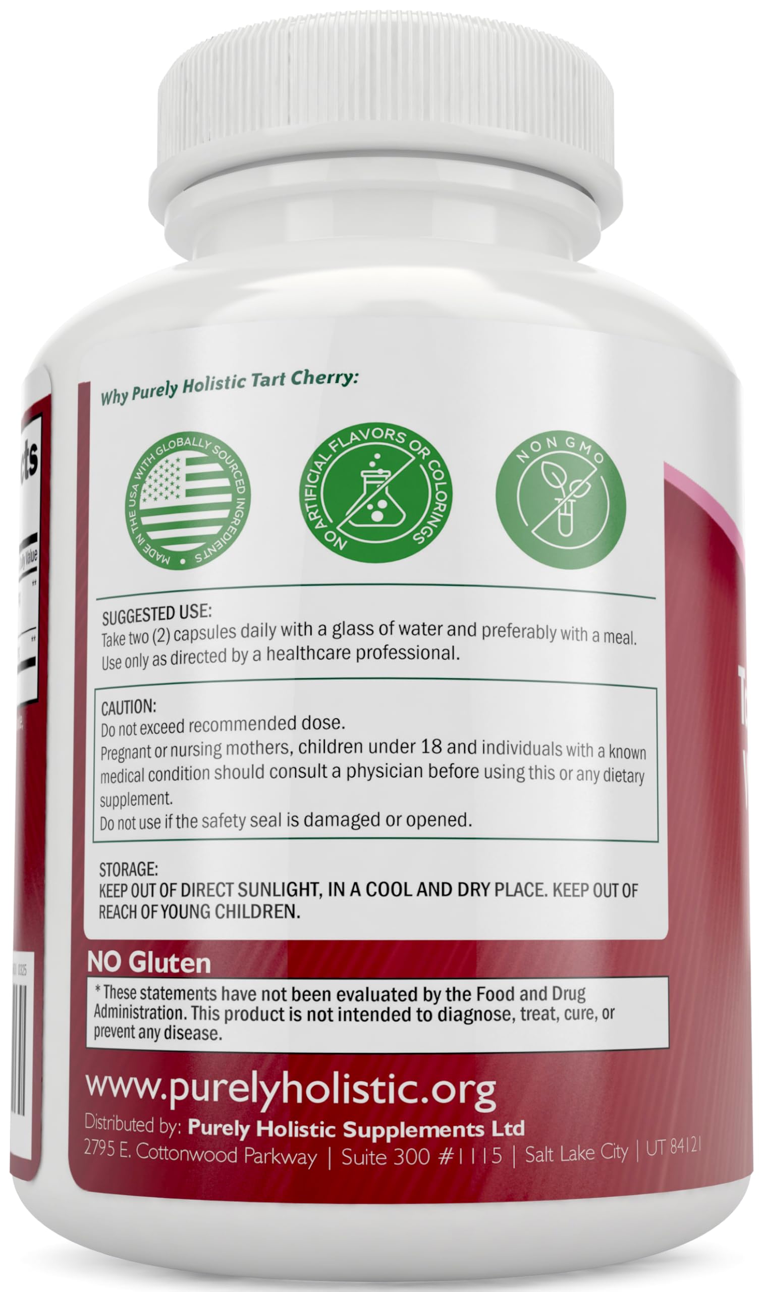Purely Holistic etiqueta clara destaca ingredientes naturales sin azúcar