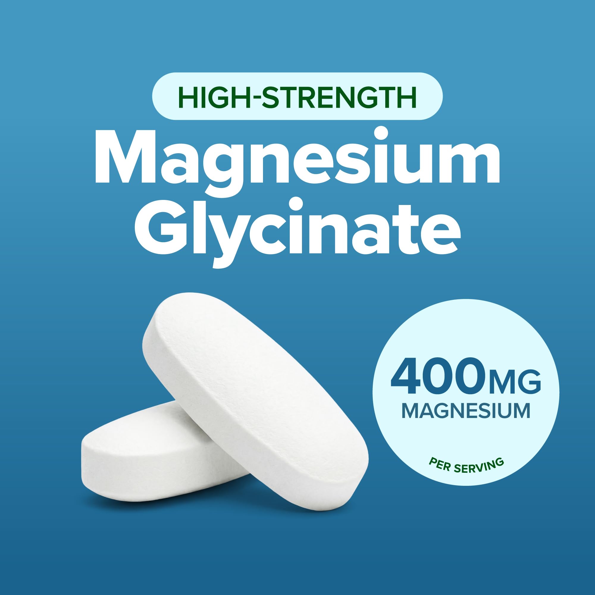 Tabletas de magnesio glicinato de Purely Holistic en primer plano.