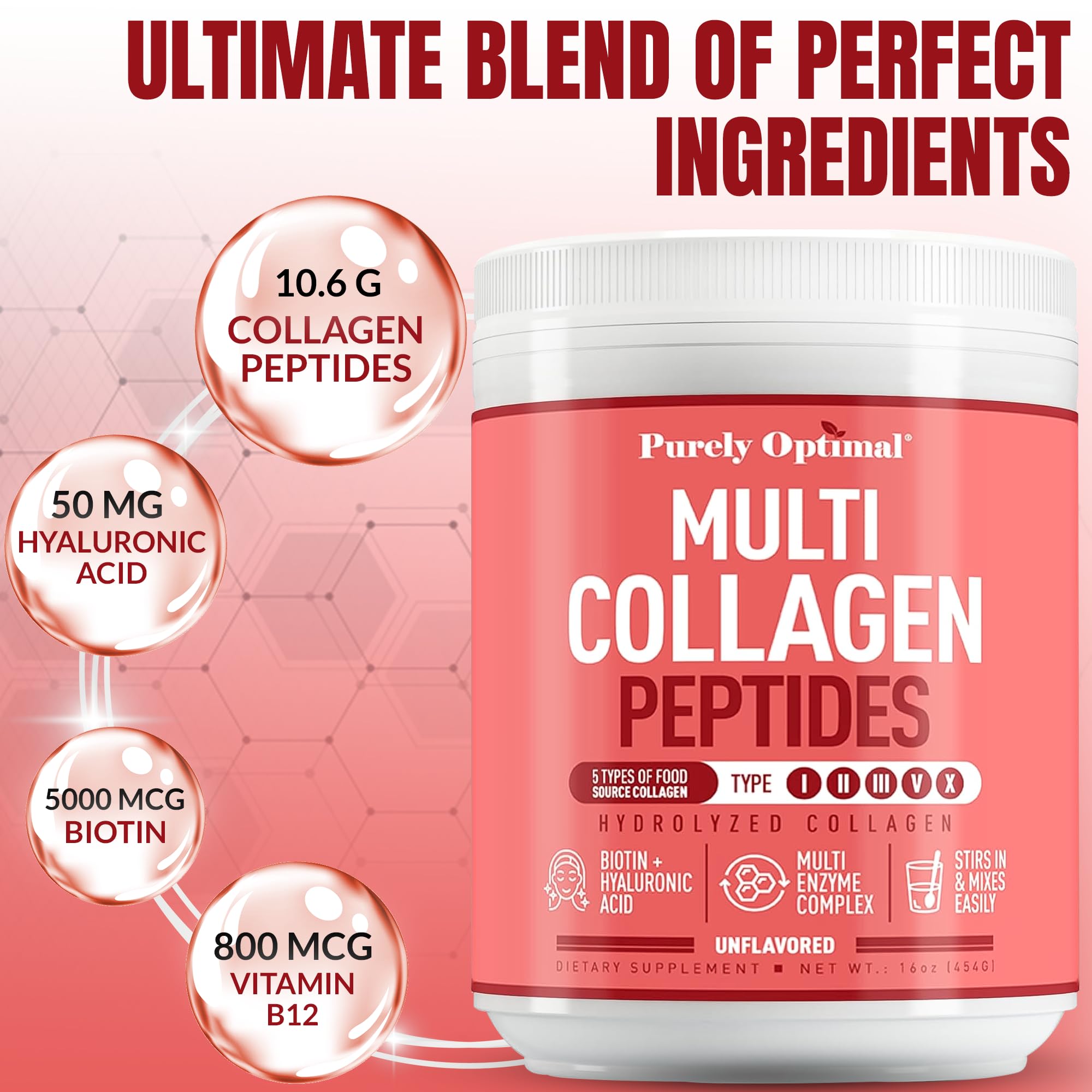 Purely Optimal Colágeno sin sabor se integra en batidos y agua