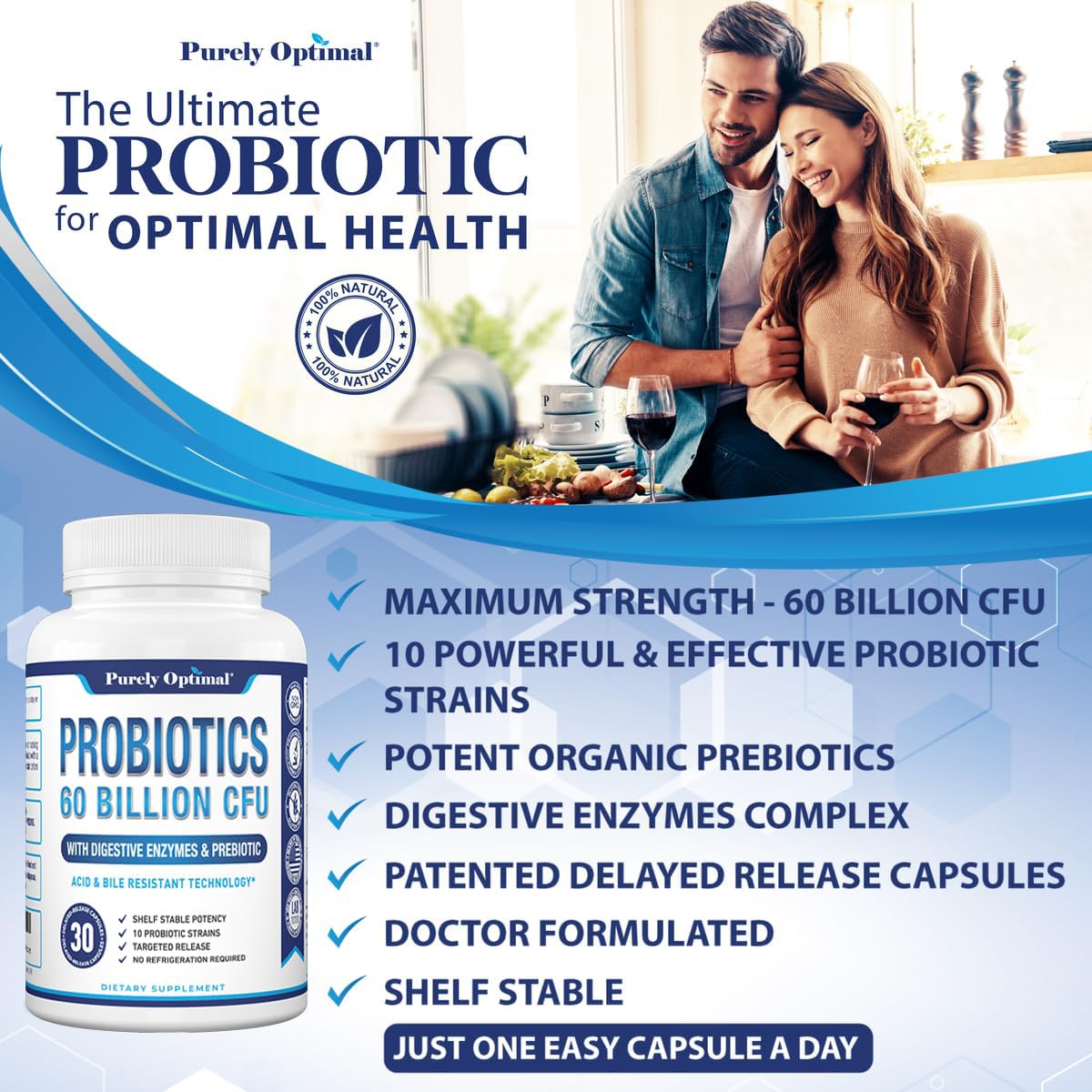 Purely Optimal Probiotics: bienestar femenino gracias a la diversidad microbiana intestinal.