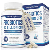 Purely Optimal Probiotics: botella de cápsulas, soporte digestivo diario.