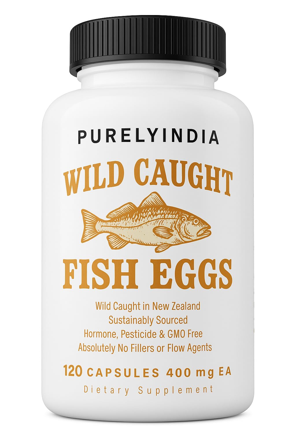 Purelyindia huevas de pescado salvaje en cápsulas para apoyo cardíaco.