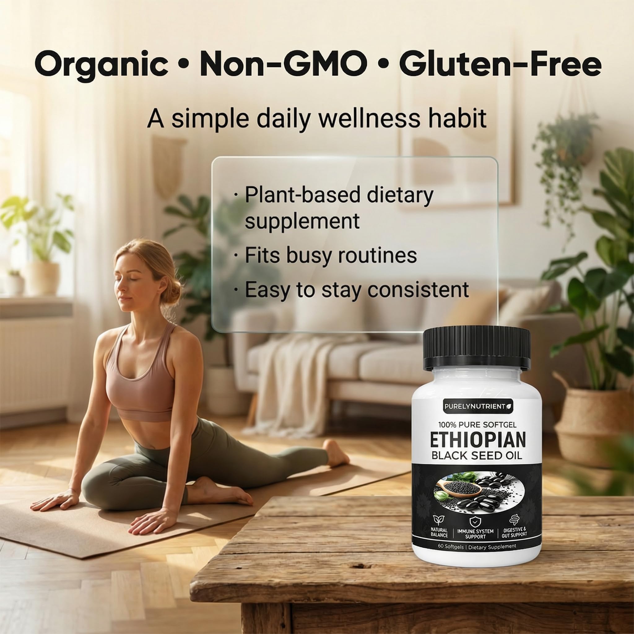 Uso diario de cápsulas PURELYNUTRIENT, ingesta fácil y conveniente.