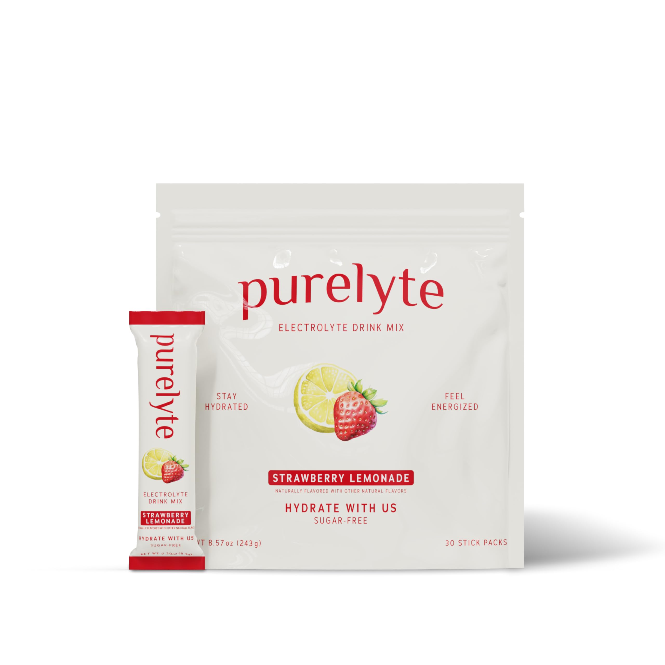 Purelyte electrolitos sabor fresa-limonada en stick para hidratación rápida