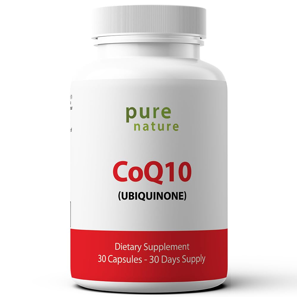 PureNature CoQ10 200mg en botella para apoyo energético diario y bienestar.