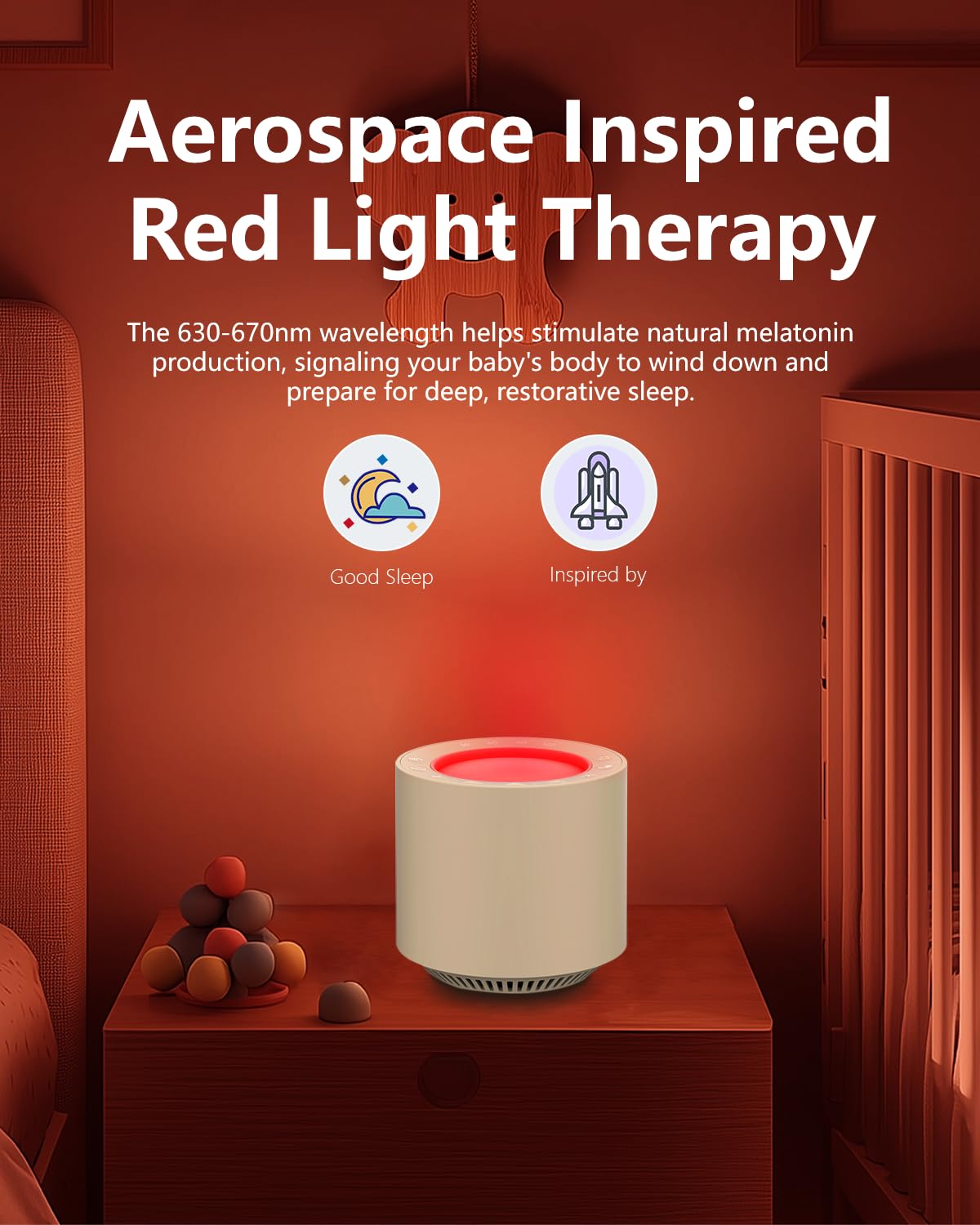 PureNurt controles táctiles claros para gestionar sonidos y luces.