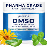 PURESKIN DMSO Relief Cream en botella de 4 oz, sensación refrescante tras la aplicación.