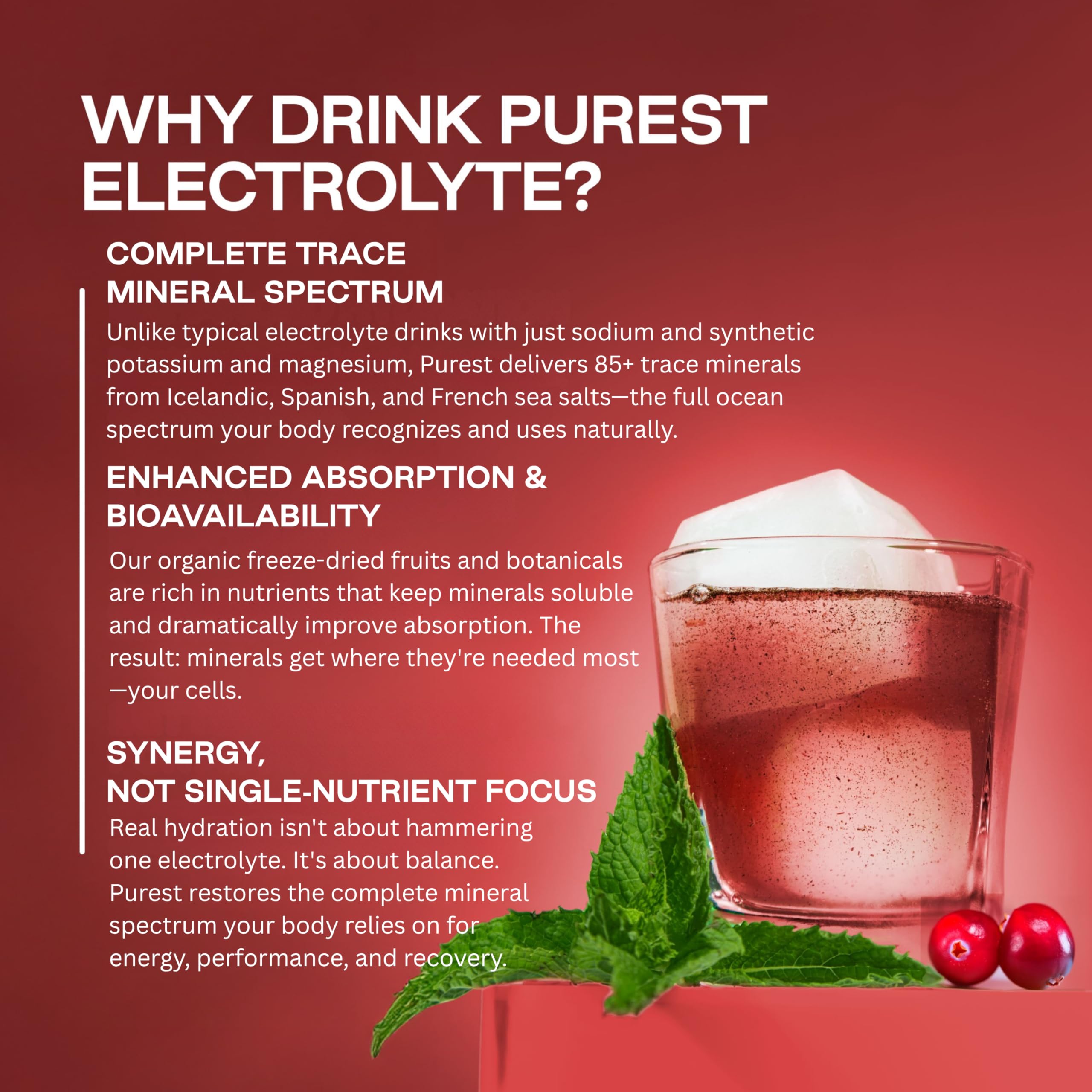 Purest Electrolyte sobres portátiles para 26 tomas, fáciles de mezclar.