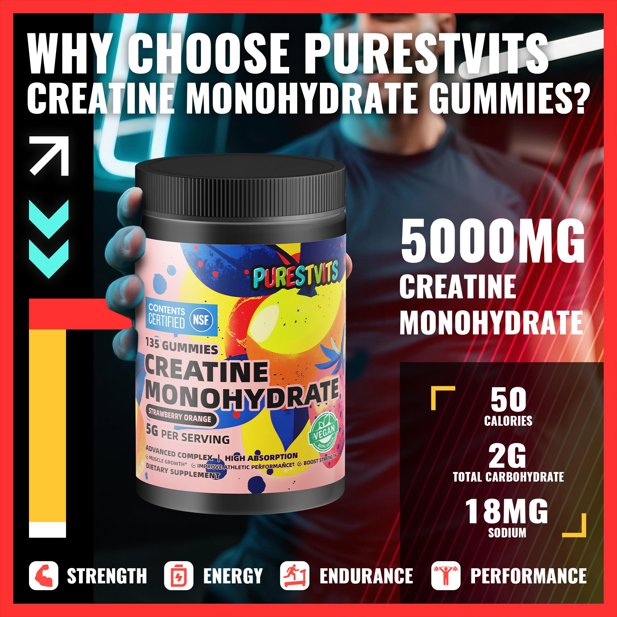 PURESTVITS Creatina Gominolas textura suave y masticable
