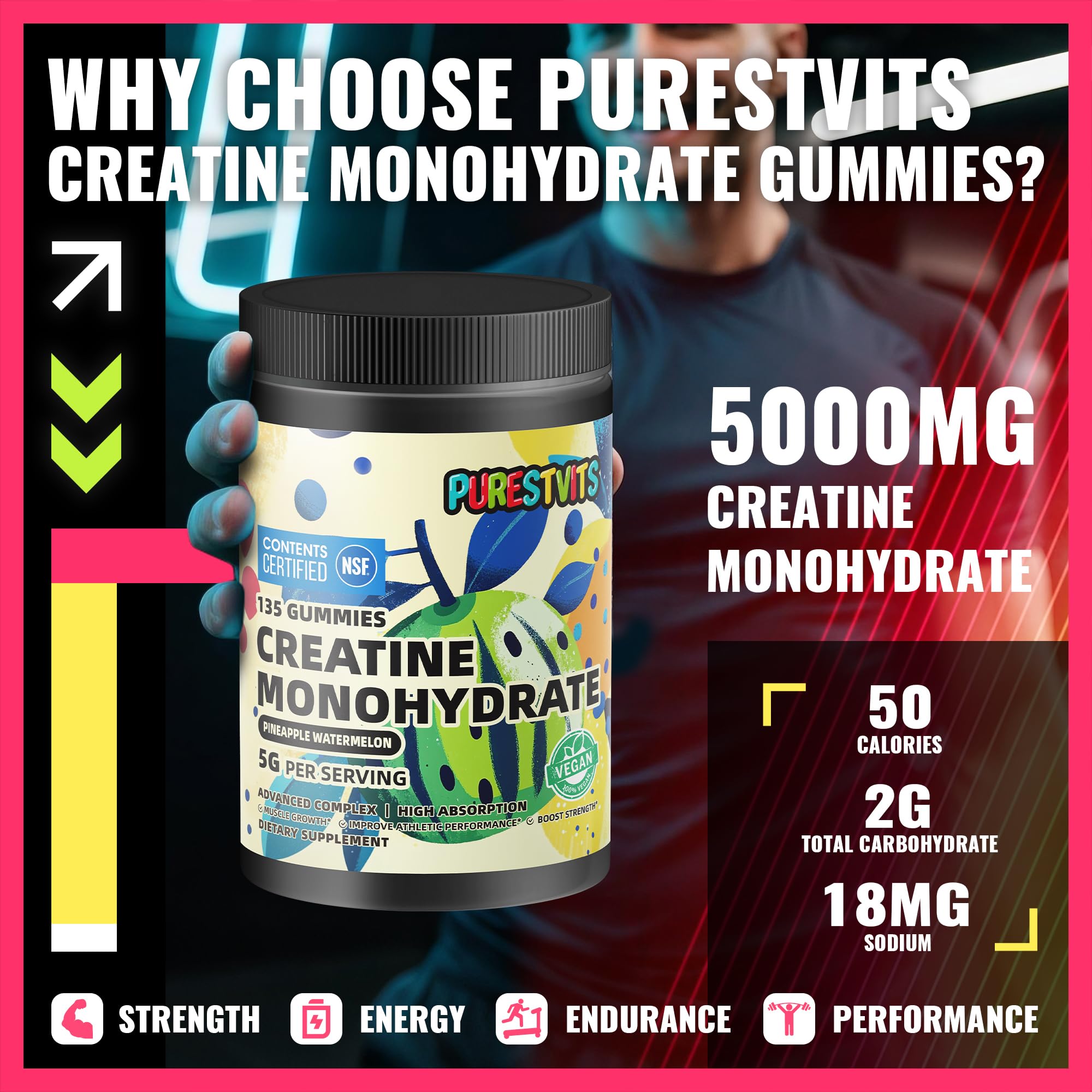 PURESTVITS Creatina Monohidratada: sabor delicioso para motivar la rutina