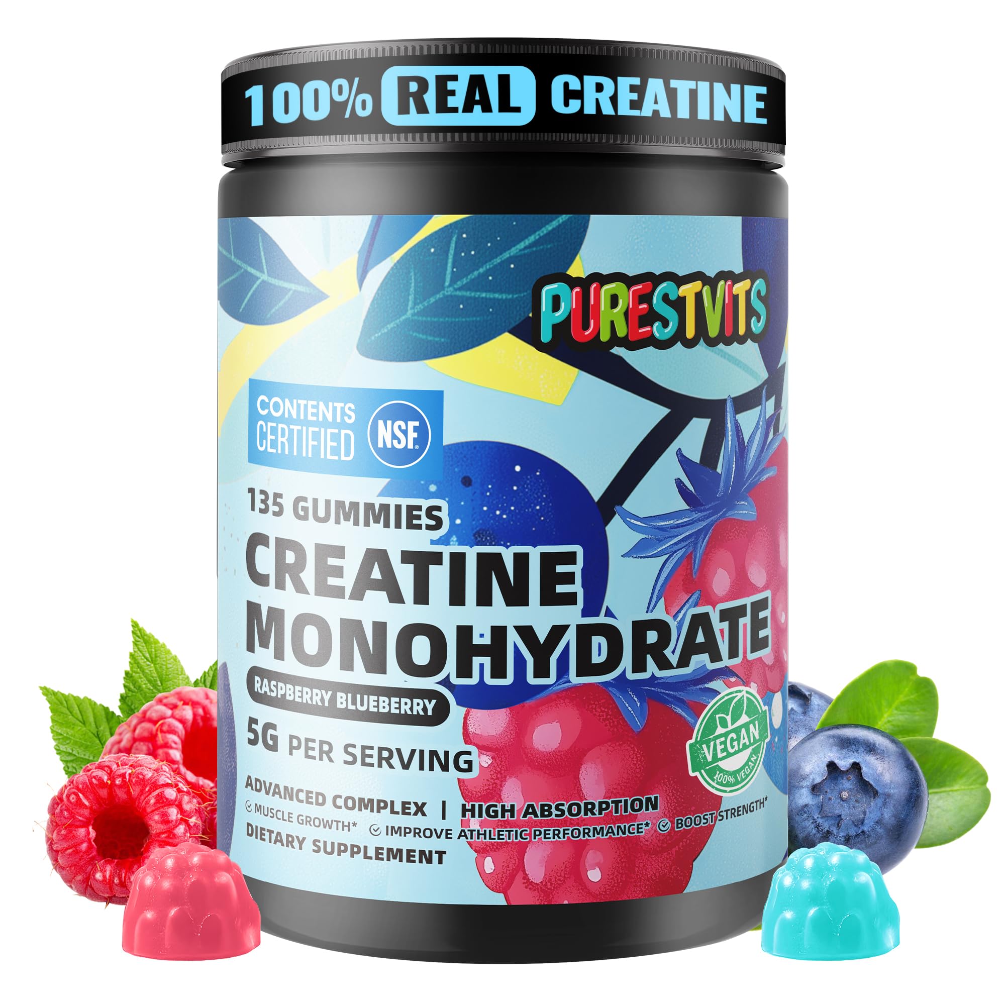 PURESTVITS gominolas creatina monohidrato, empaque práctico para entrenamientos.
