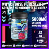 PURESTVITS gominolas creatina monohidrato, sabor Frambuesa-Arándano para energía diaria.