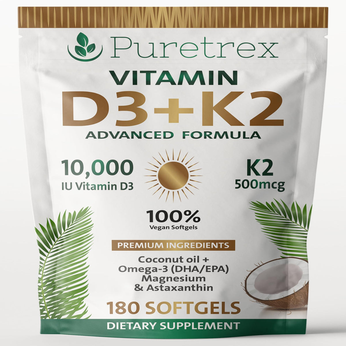 PURETREX botella de D3 y K2, soporte general de salud diaria.