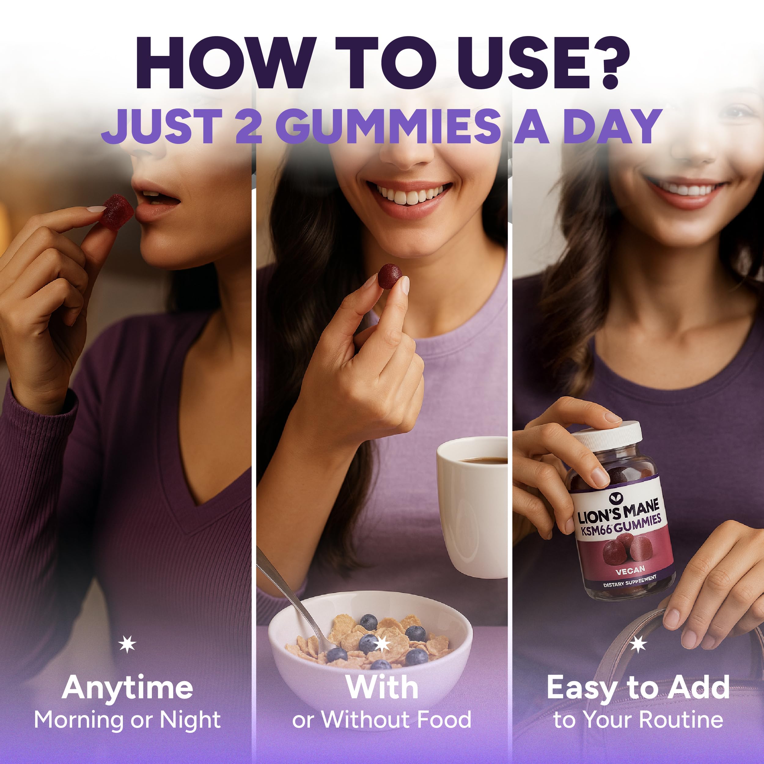 Envase Purify Life con 60 gomitas para energía diaria y enfoque