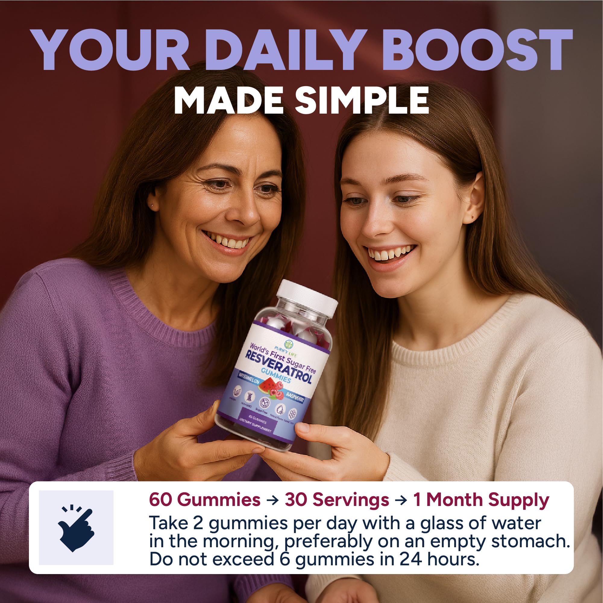 Purify Life gomitas resveratrol sin azúcar, opción vegana para consumo consciente.