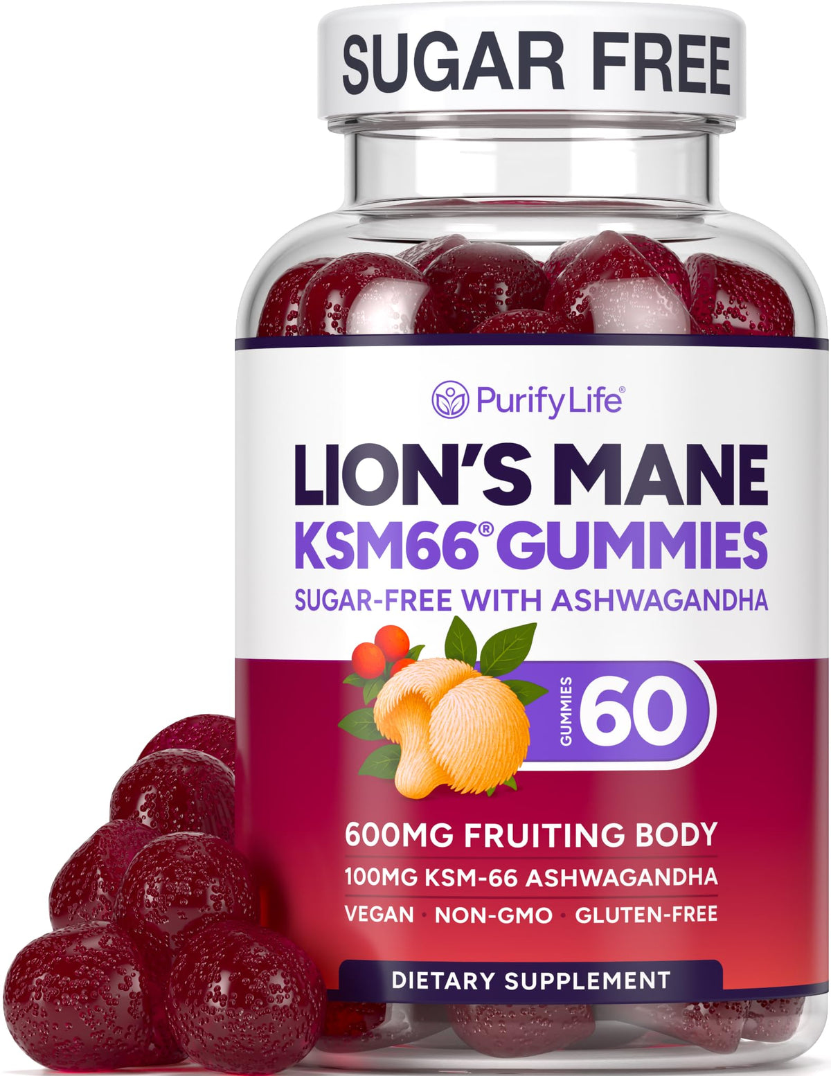Purify Life gomitas sin azúcar Melena de León para claridad mental
