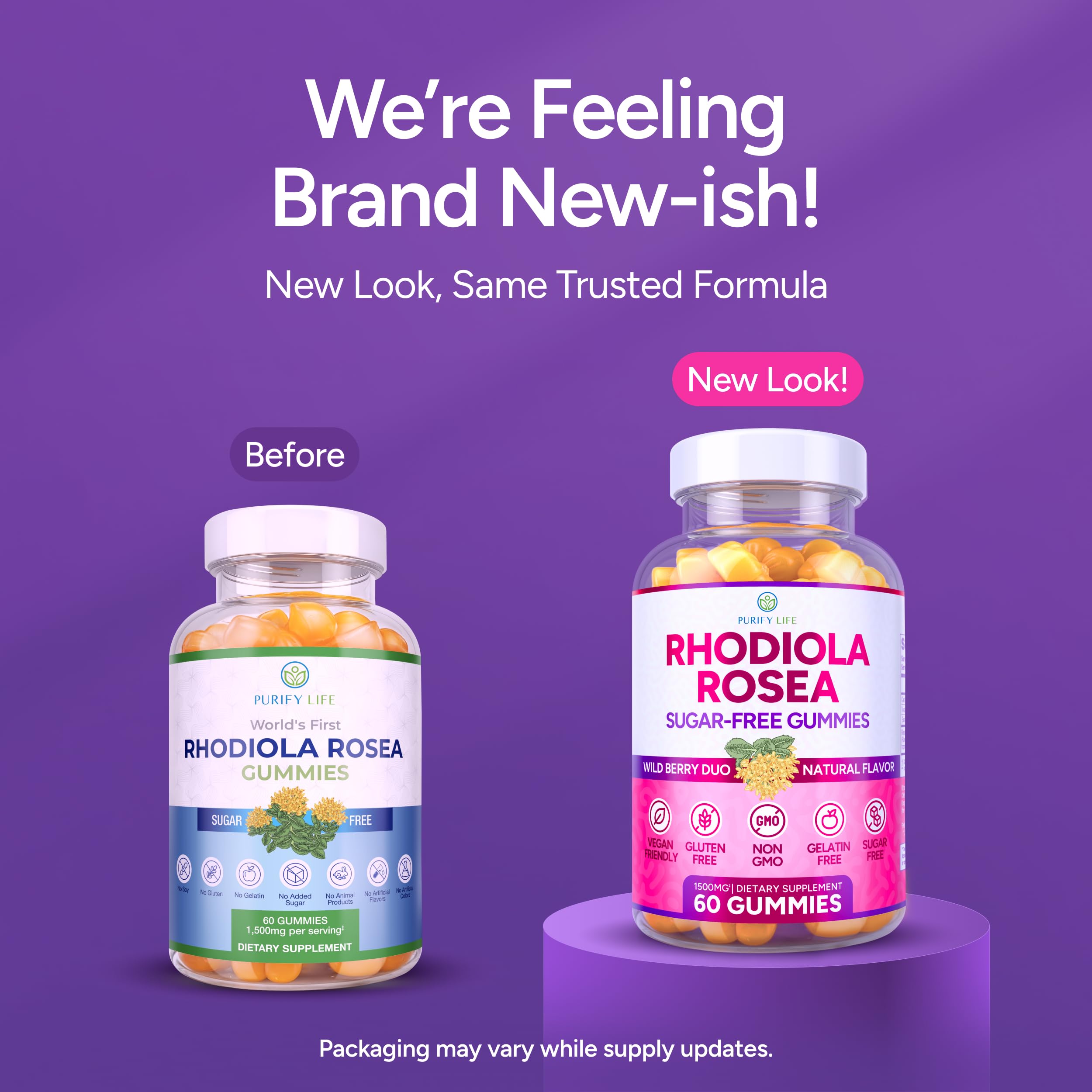 Purify Life Rhodiola Rosea gomitas sin azúcar para control de azúcares.