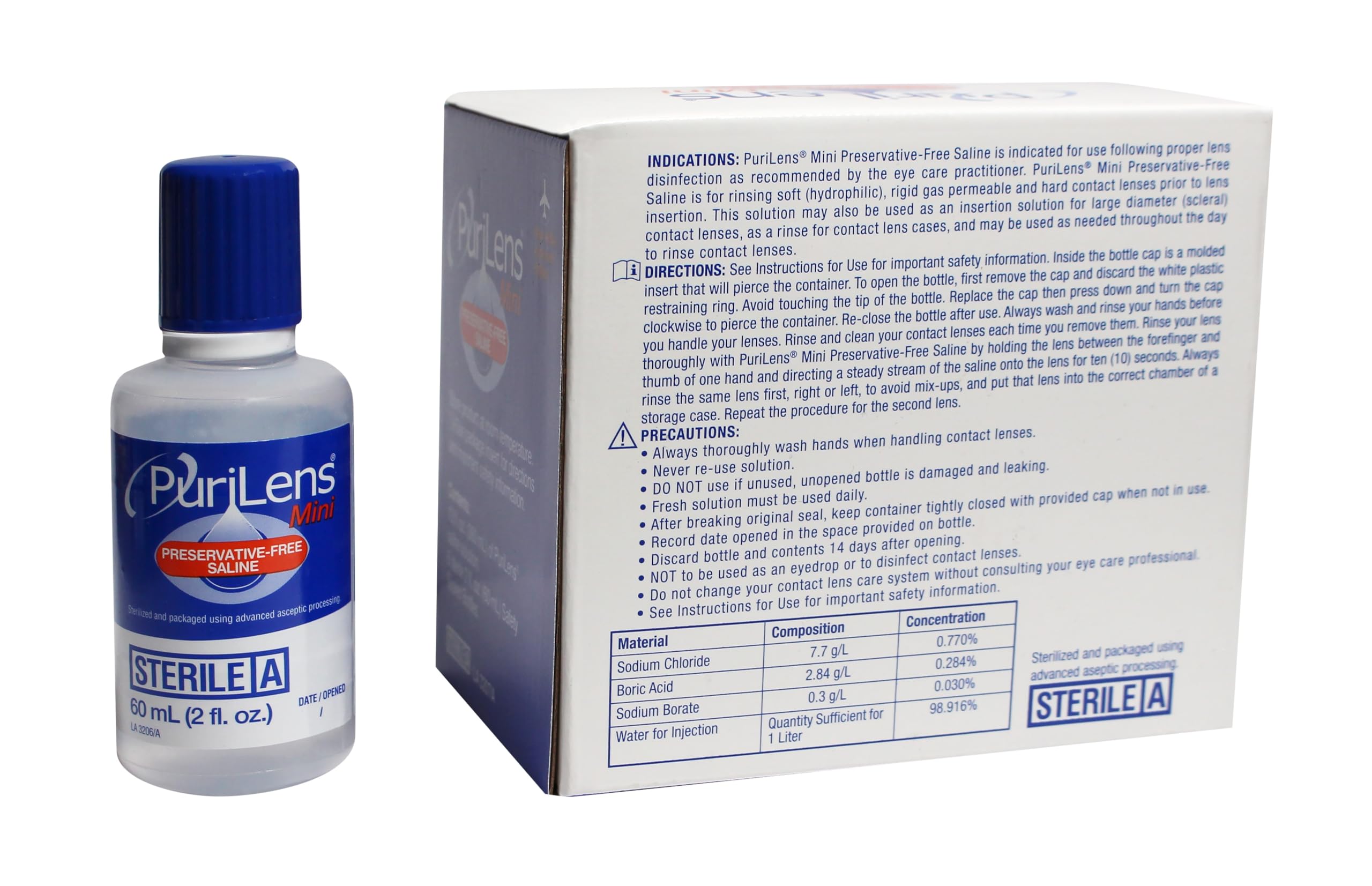 Purilens Mini, botella sin conservantes para lentes de contacto, uso suave