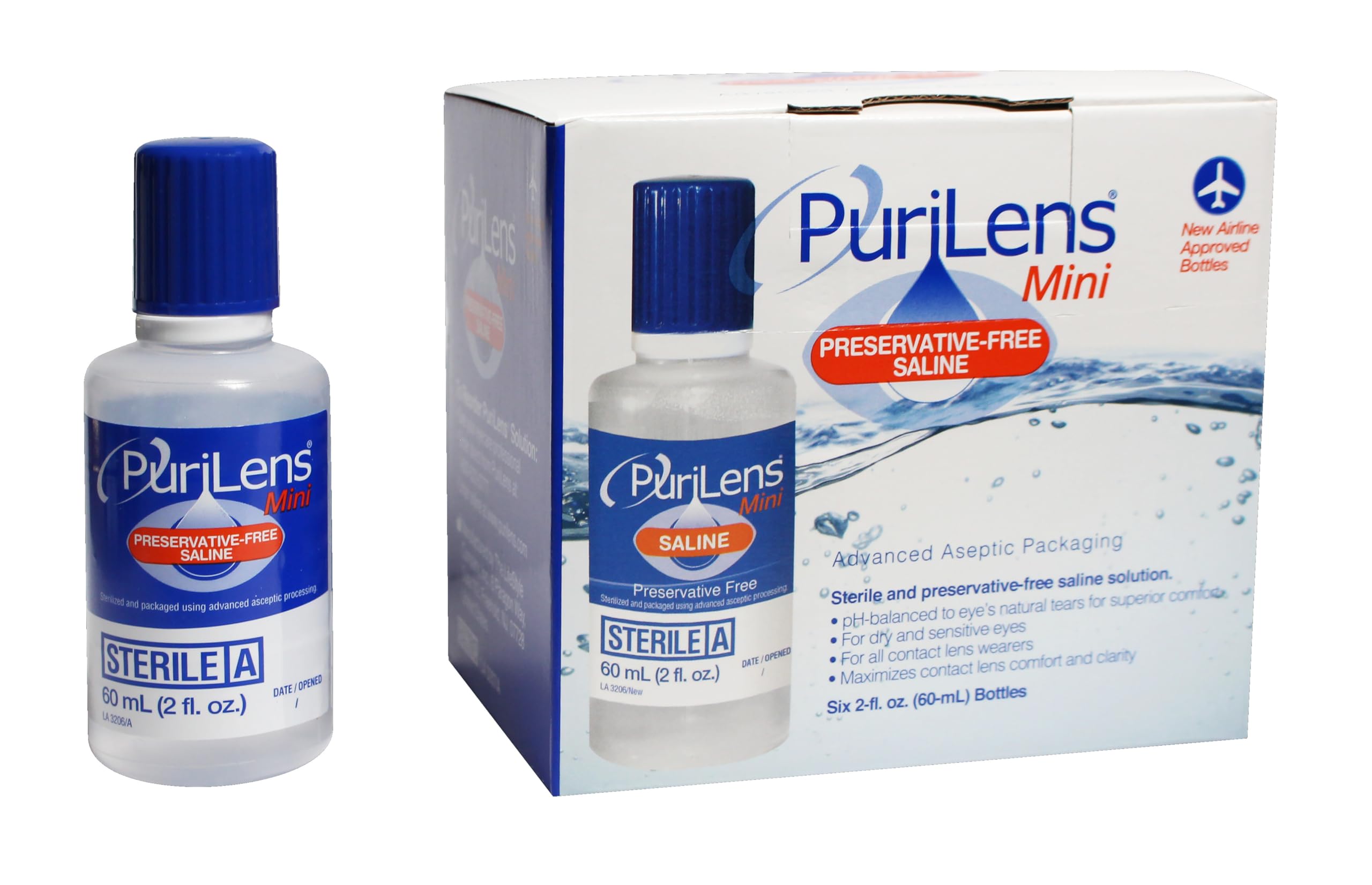 Purilens Mini, envase esterilizado de solución salina para lentes, enjuague seguro