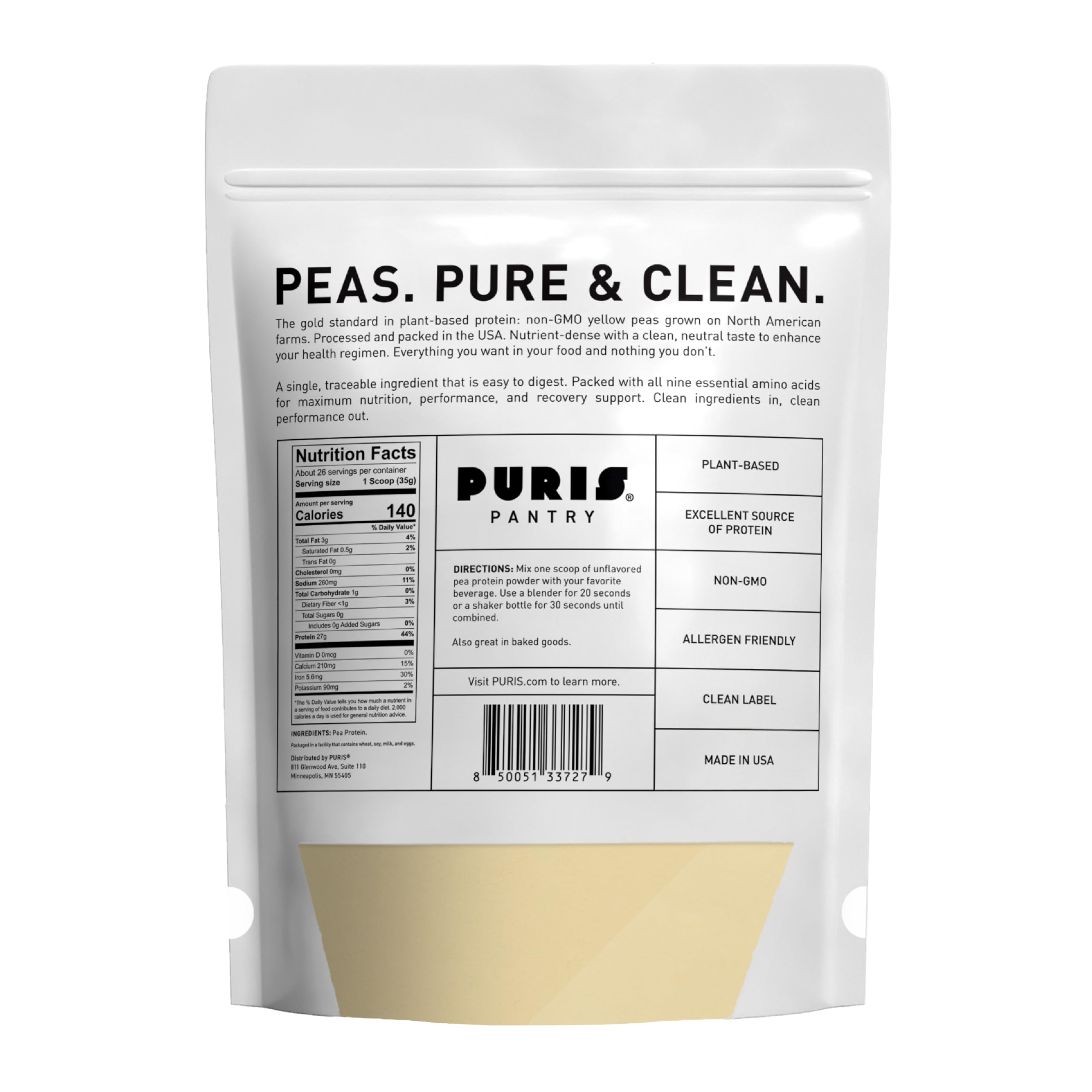 PURIS proteína de guisante: cucharilla medidora para porciones consistentes.