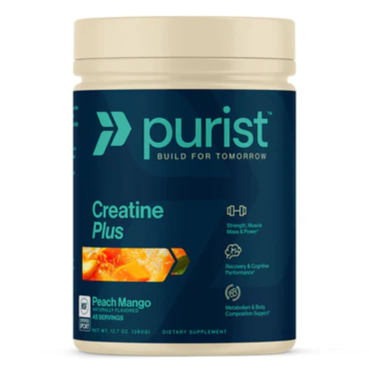 Purist Creapure Creatina Monohidrato en frasco, potencia entrenamientos y recuperación.