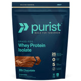 Purist REP Proteína de suero aislada en envase chocolate, opción limpia para nutrición diaria.