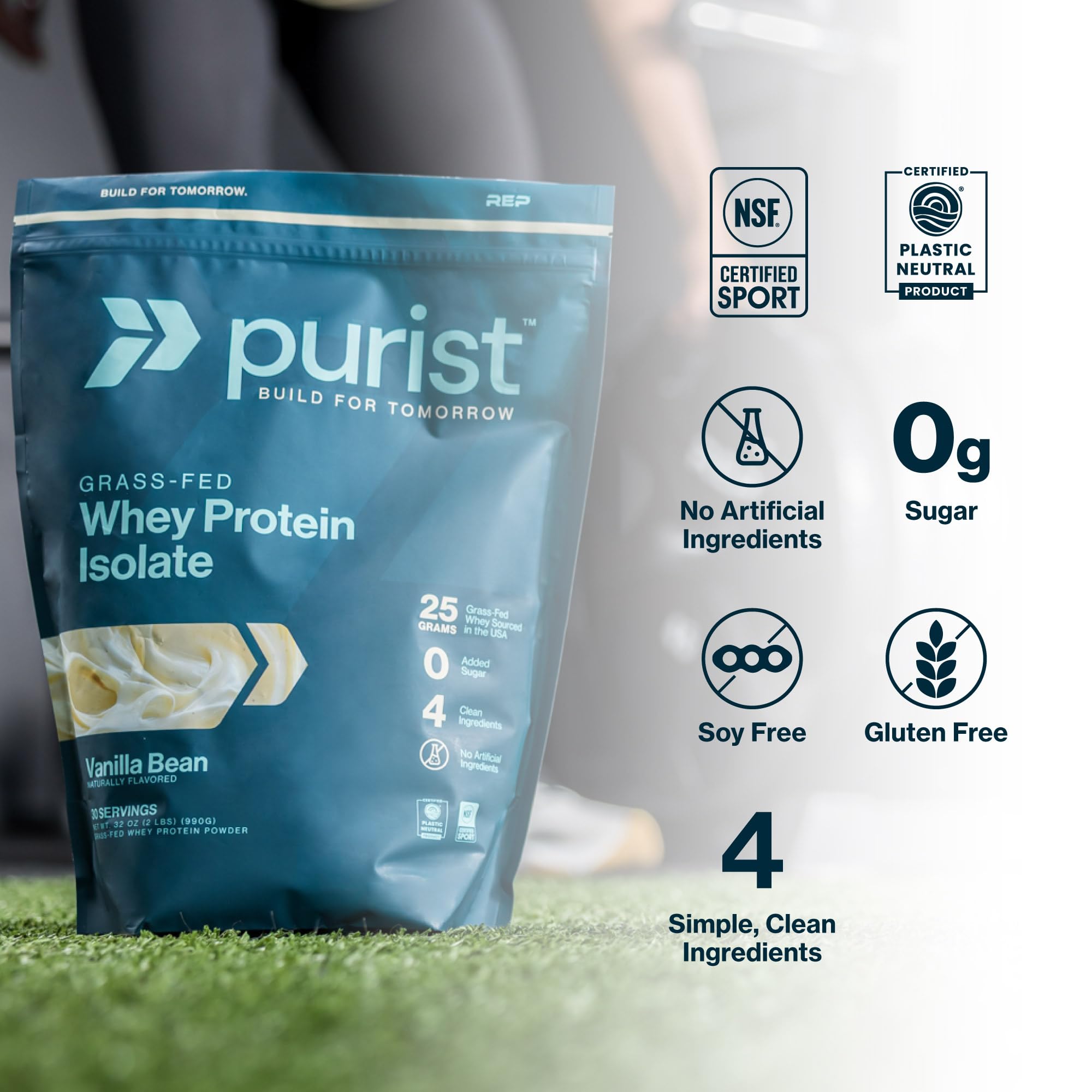 Purist REP Proteína de suero con etiqueta sin gluten y sin azúcar para keto.