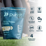 Purist REP Proteína de suero con etiqueta sin gluten y sin azúcar para keto.