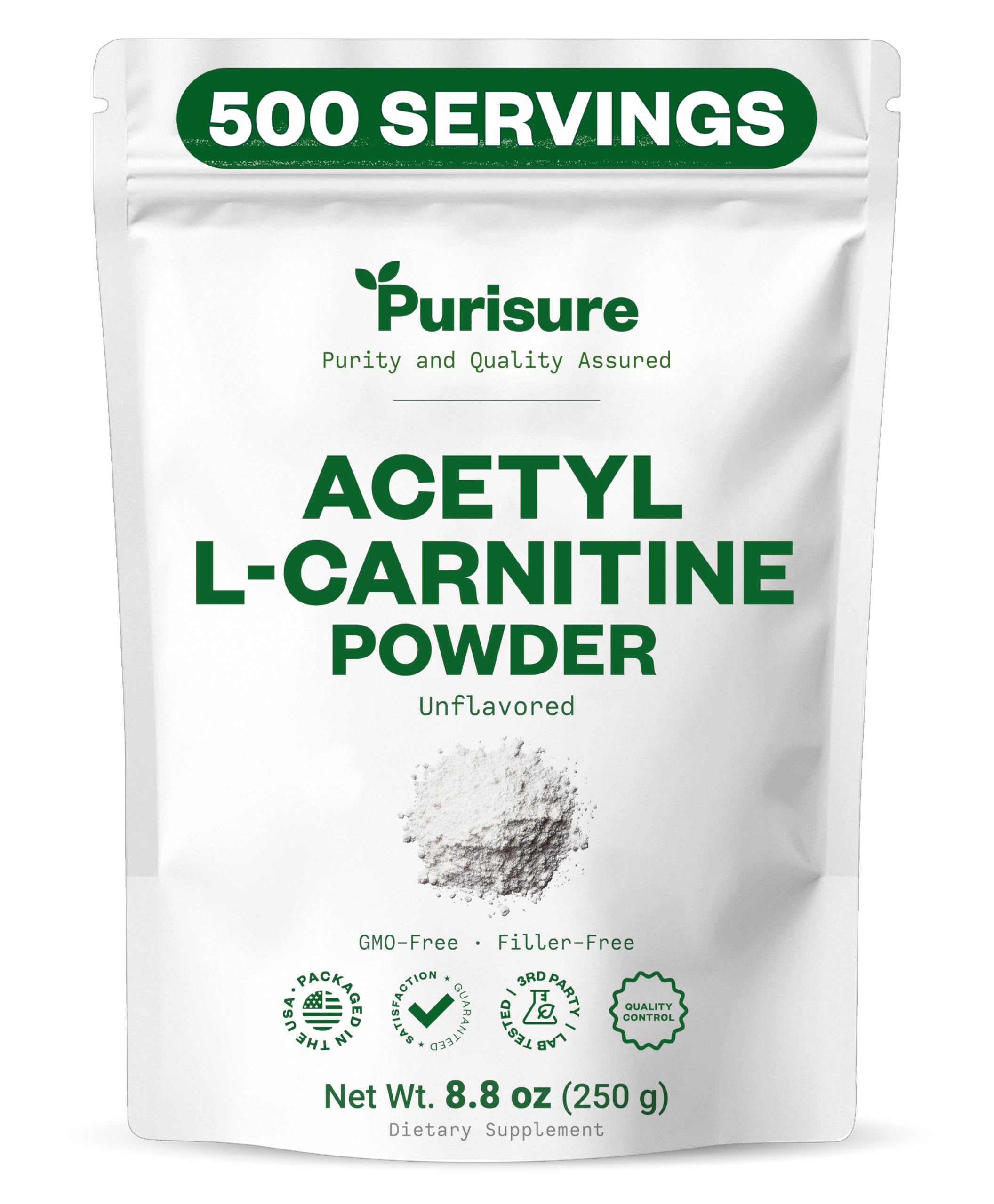 Purisure ALCAR polvo acetil L-carnitina, impulso de energía para entrenamientos.