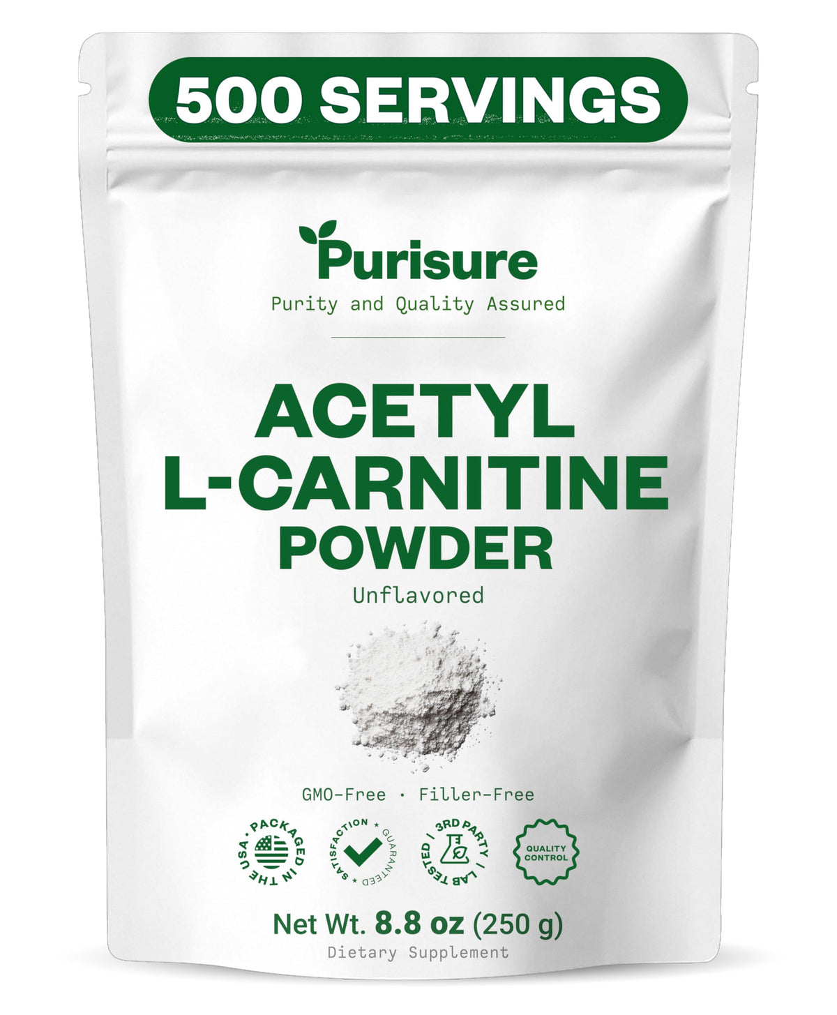 Purisure ALCAR polvo acetil L-carnitina, impulso de energía para entrenamientos.