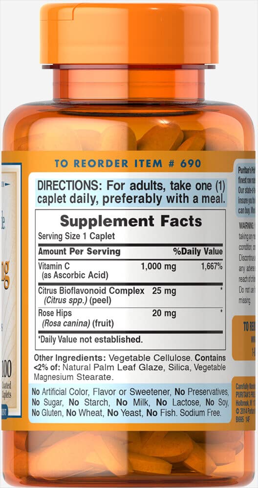 Puritan's Pride Vitamina C 1000 mg con Rosa Mosqueta, frasco visible para consumo diario