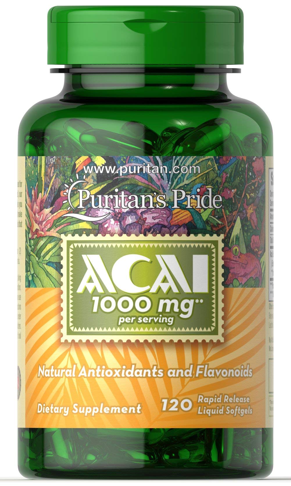 Puritan's Pride Acai 1000 mg cápsulas para bienestar general y vitalidad