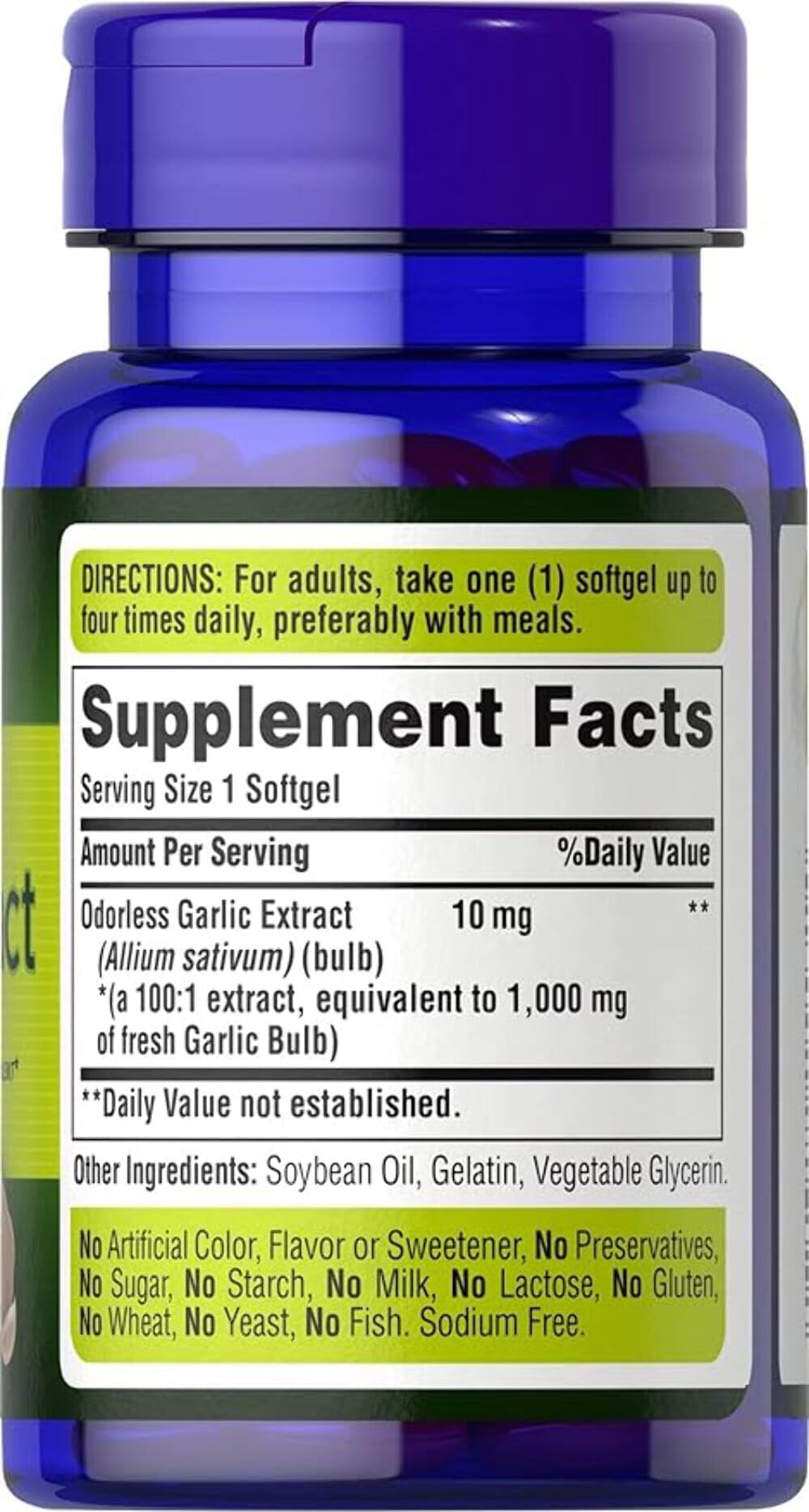 Puritan's Pride ajo 1000 mg botella interior: control de consumo sencillo